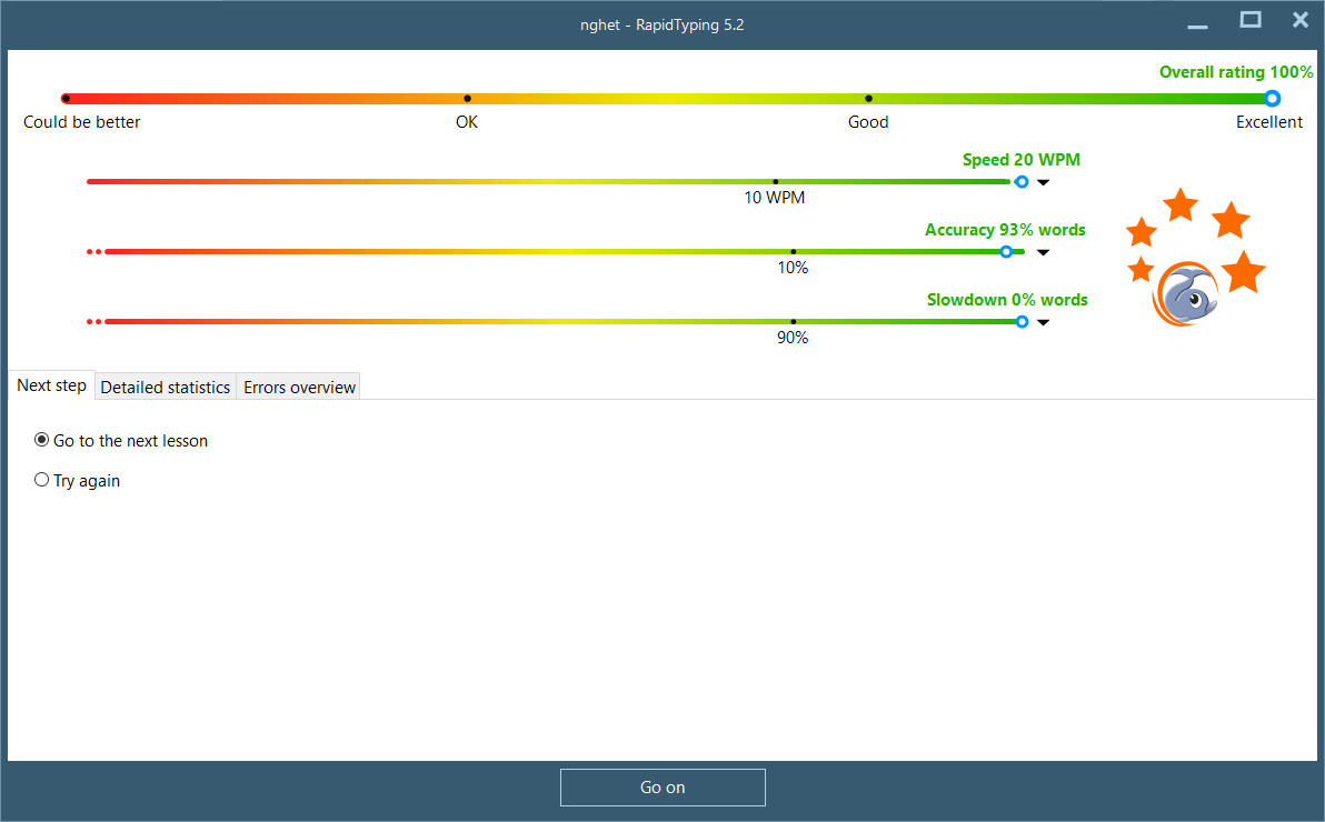 Thống kê chi tiết Rapid Typing Tutor