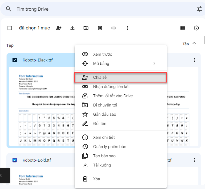 Chia sẻ dữ liệu Google Drive